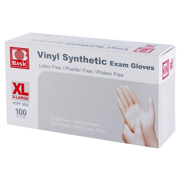 Zoro Select Disposable Gloves, Vinyl Synthetic, Latex-Free, Powder-Free, Clear, XL, 10 boxes of 100 Gloves VinylXLB - main